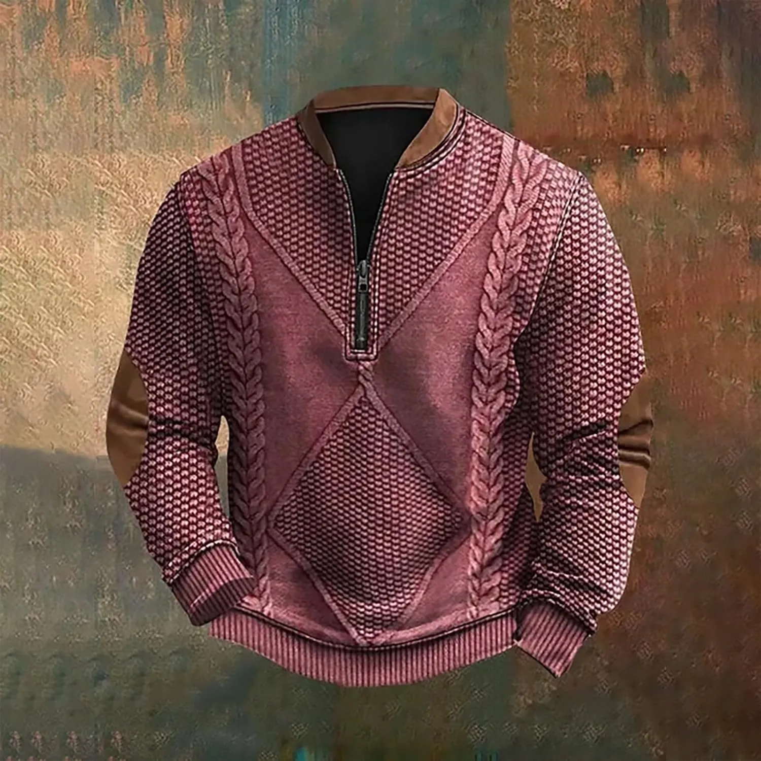 Men's Sweatshirts Quarter Zip Stand Collar 3D Pattern Sweater Casual Long Sleeve Funny Outdoor Knit Print Pullovers
