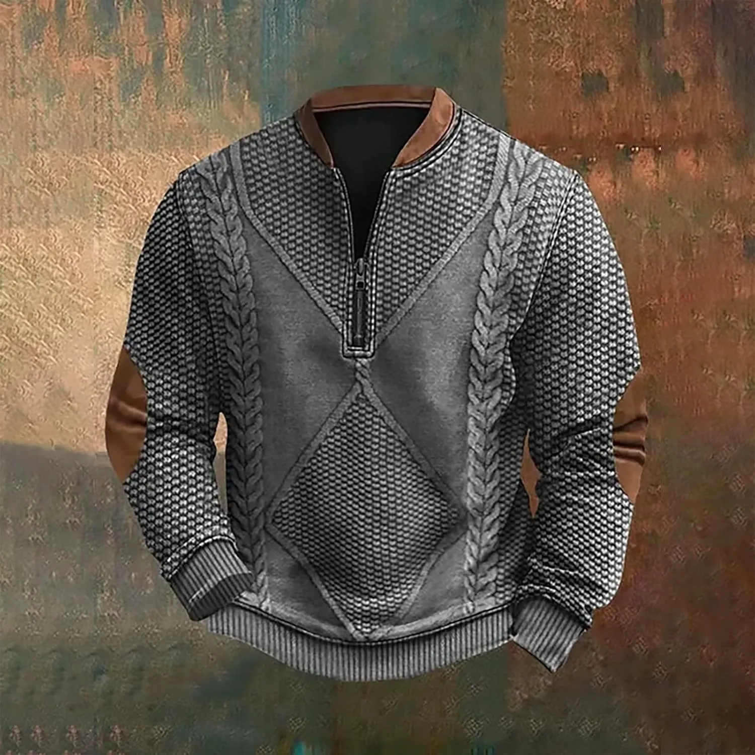 Men's Sweatshirts Quarter Zip Stand Collar 3D Pattern Sweater Casual Long Sleeve Funny Outdoor Knit Print Pullovers