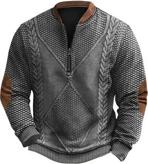 Men's Sweatshirts Quarter Zip Stand Collar 3D Pattern Sweater Casual Long Sleeve Funny Outdoor Knit Print Pullovers