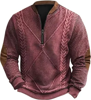 Men's Sweatshirts Quarter Zip Stand Collar 3D Pattern Sweater Casual Long Sleeve Funny Outdoor Knit Print Pullovers