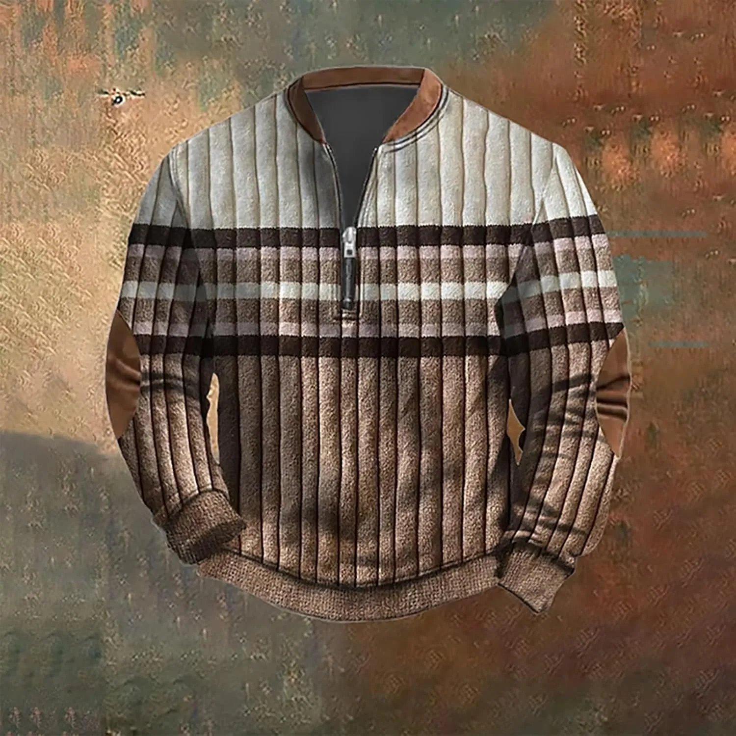 Men's Sweatshirts Quarter Zip Stand Collar 3D Pattern Sweater Casual Long Sleeve Funny Outdoor Knit Print Pullovers