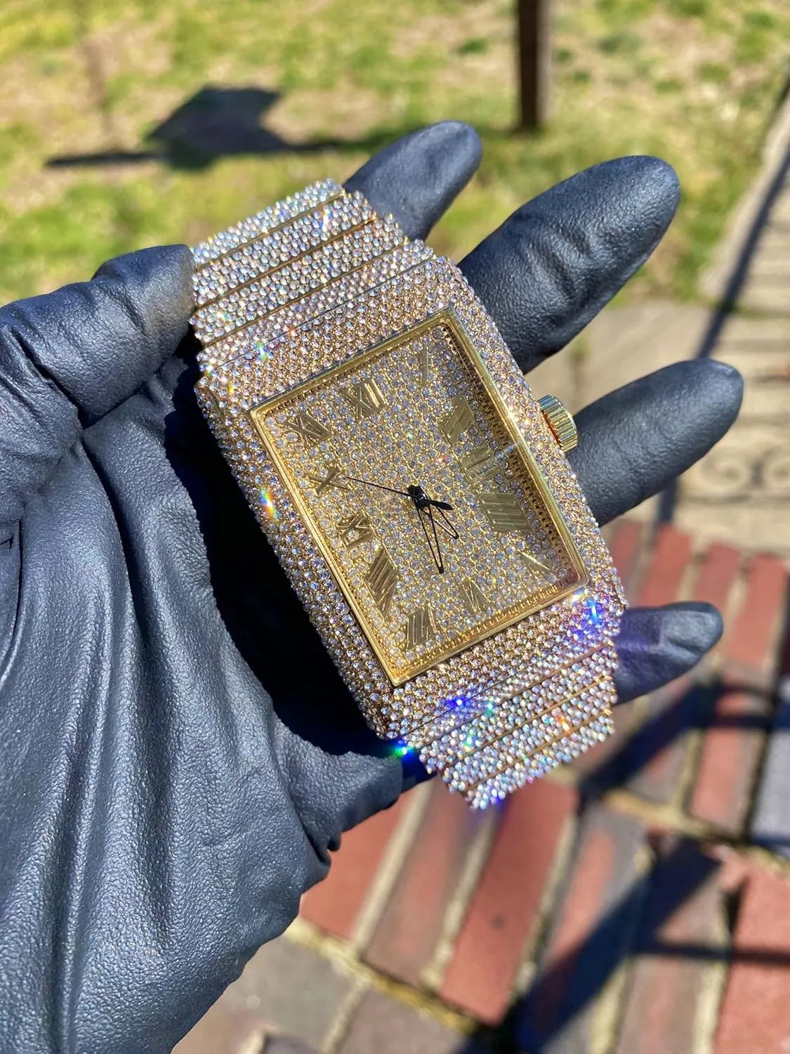 Men's White Gold Plated Full Iced Bling Out Luxury Fashion Lab Diamond CZ Round Quartz Movement Watch