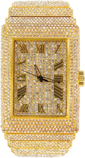 Men's White Gold Plated Full Iced Bling Out Luxury Fashion Lab Diamond CZ Round Quartz Movement Watch