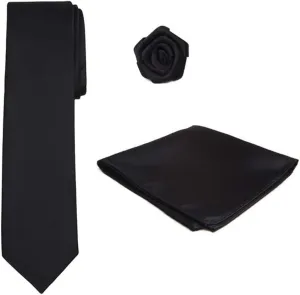 Men's XL Tie Hanky Open Rose Lapel Flower 3 pc Set