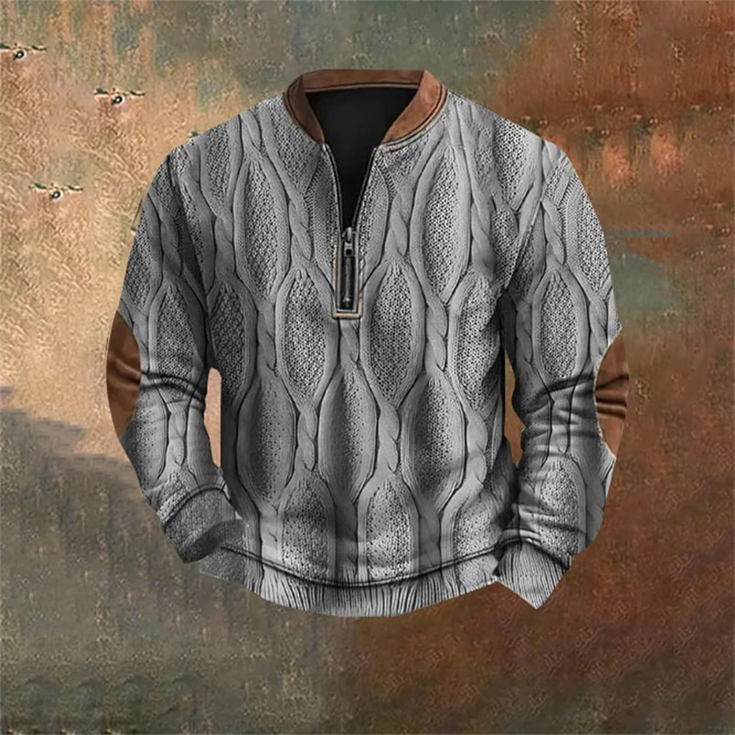 Mens 1/4 Zip Pullover Sweatshirts Long Sleeve Band Collar Knit Pattern Sweaters Casual Athletic Graphic Tee Shirts