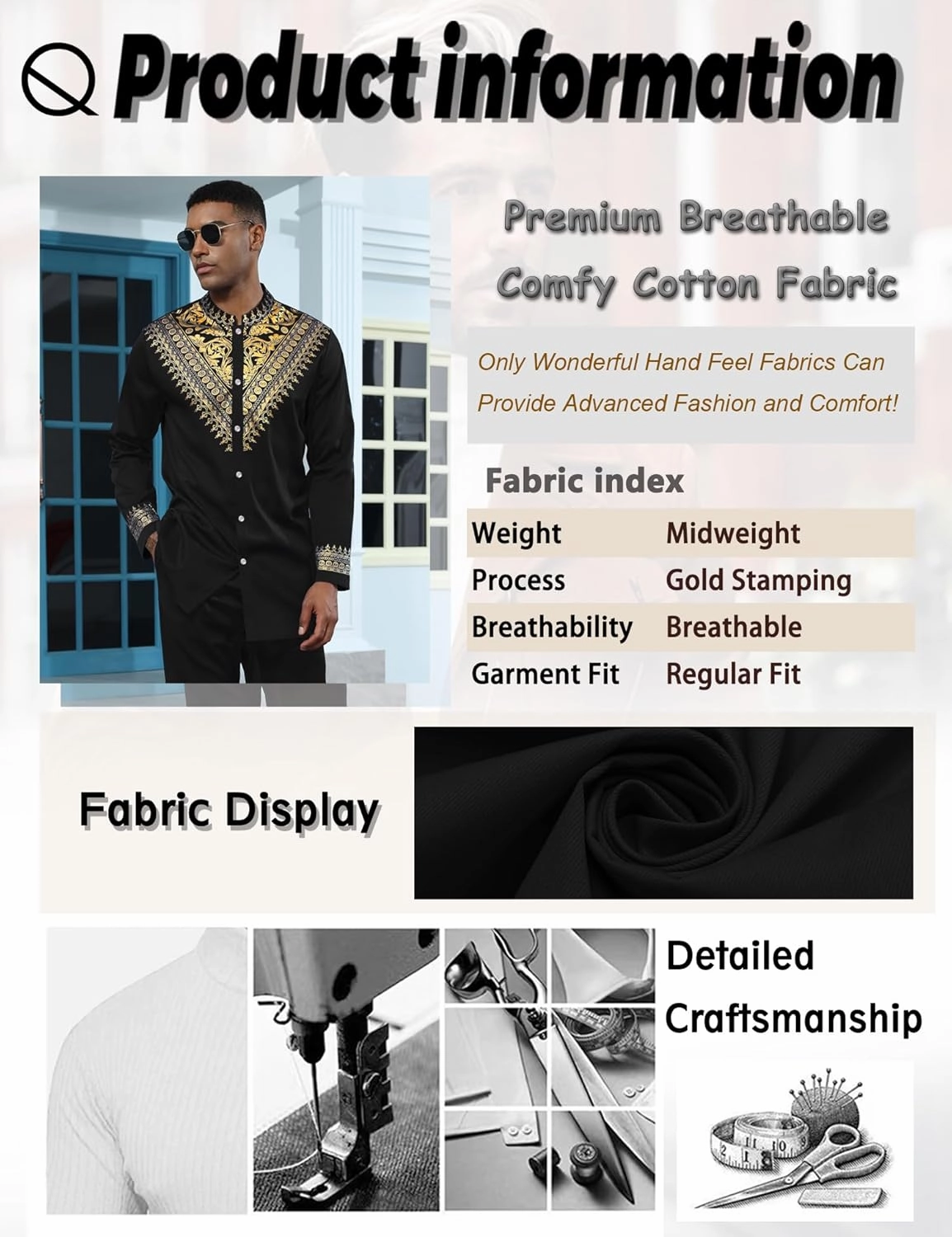 Mens African 2 Piece Set Metallic Traditional Suit Gold Stamp Printed African Dashiki Shirt and Pants Outfit