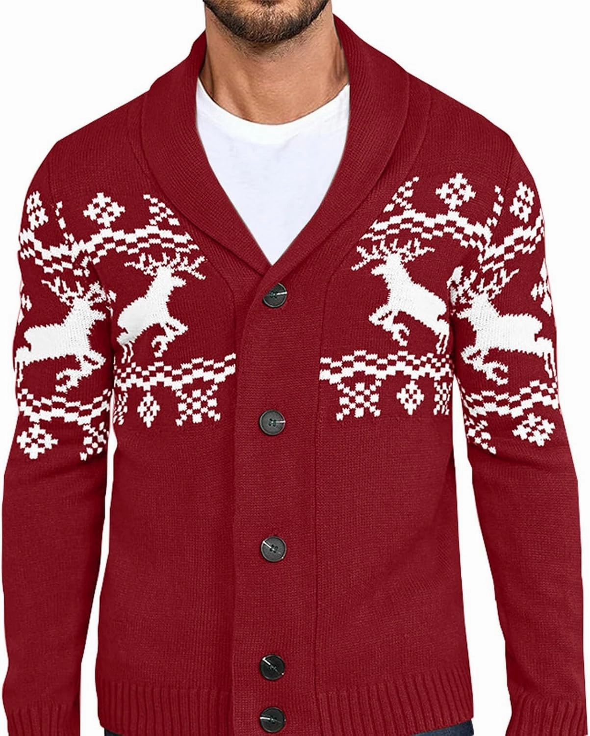 Mens Cardigan Sweaters with Buttons Long Sleeve Shawl Collar Christmas Knit Sweater Casual Xmas Holiday Sweaters