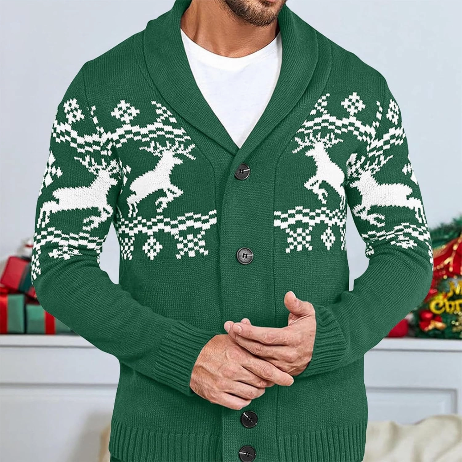 Mens Cardigan Sweaters with Buttons Long Sleeve Shawl Collar Christmas Knit Sweater Casual Xmas Holiday Sweaters