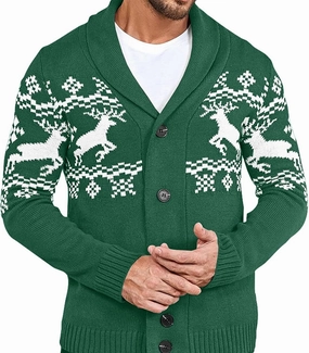 Mens Cardigan Sweaters with Buttons Long Sleeve Shawl Collar Christmas Knit Sweater Casual Xmas Holiday Sweaters