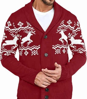Mens Cardigan Sweaters with Buttons Long Sleeve Shawl Collar Christmas Knit Sweater Casual Xmas Holiday Sweaters