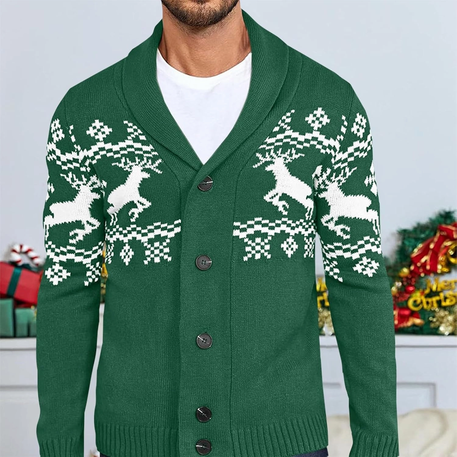 Mens Cardigan Sweaters with Buttons Long Sleeve Shawl Collar Christmas Knit Sweater Casual Xmas Holiday Sweaters