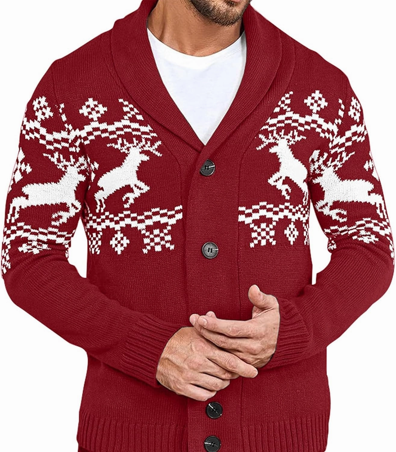 Mens Cardigan Sweaters with Buttons Long Sleeve Shawl Collar Christmas Knit Sweater Casual Xmas Holiday Sweaters