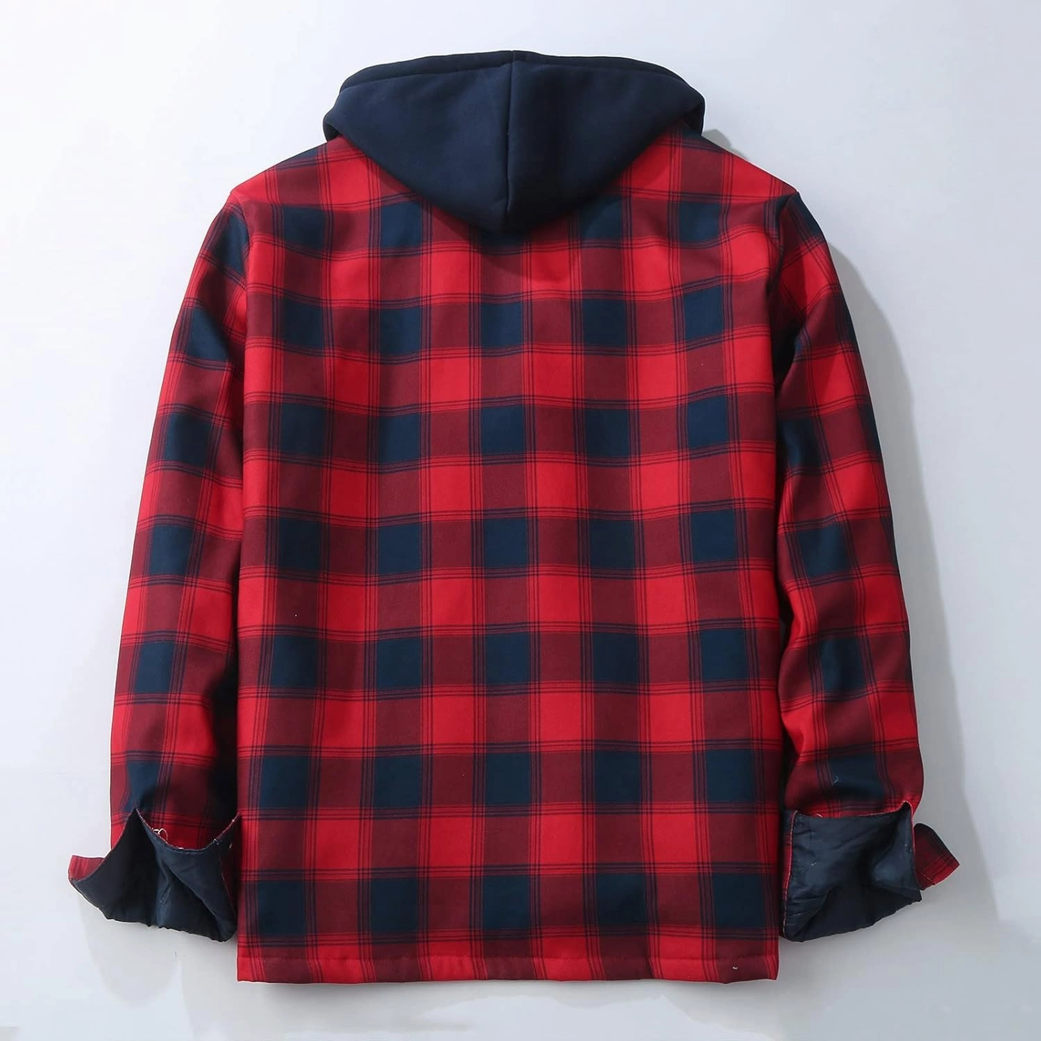 Mens Sweatshirt Winter Fashion Casual Plaid Pocket Hooded Zipper Buckle Composite Coat Jacket Thick Coat Weighted
