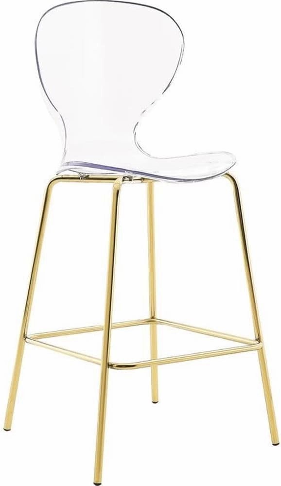 Meridian Furniture Clarion Collection Modern | Contemporary Lucite Polycarbonate Counter Height Stool with Sturdy Metal Legs, Gold Finish, 20" W x 19" D x 42" H