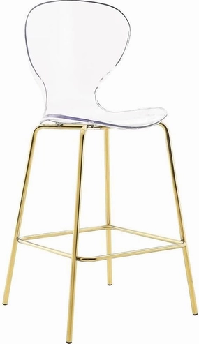 Meridian Furniture Clarion Collection Modern | Contemporary Lucite Polycarbonate Counter Height Stool with Sturdy Metal Legs, Gold Finish, 20" W x 19" D x 42" H