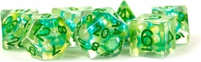 Metallic Dice Games Sea Foam Pearl Dice with Gold Numbers Resin 16mm (5/8in) 7 Dice Set
