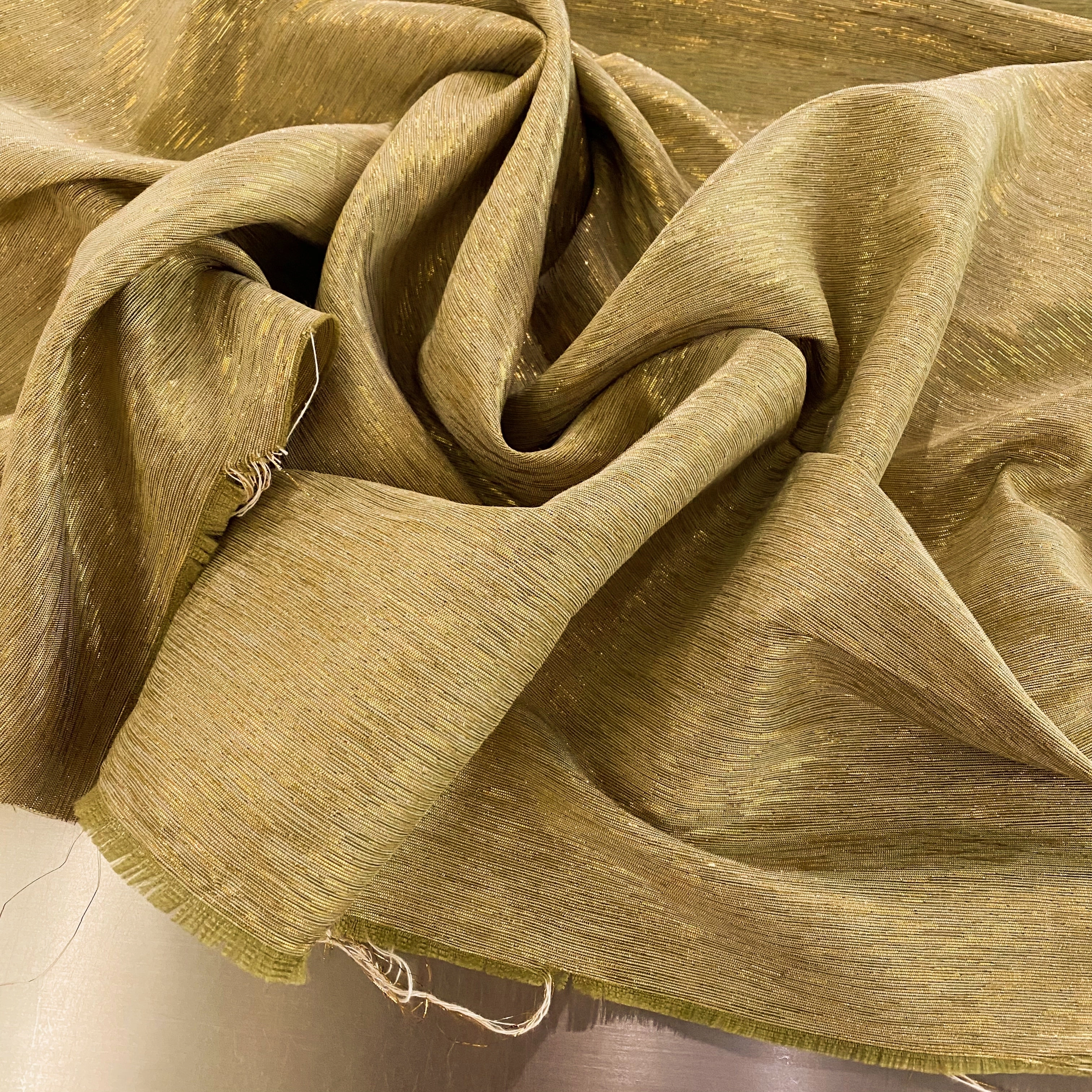Metallic Dupion - Dark Khaki / Gold