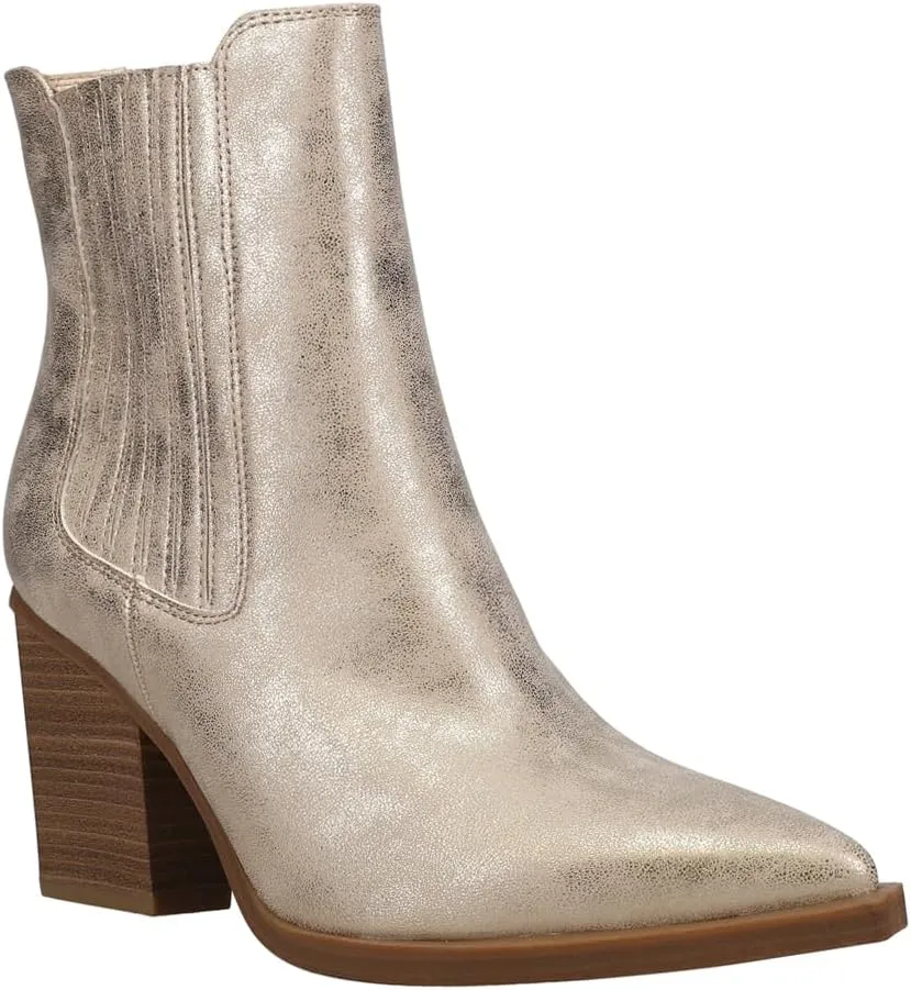 MIA Womens Prairie Metallic Pointed Toe Chelsea Casual Boots Ankle Low Heel 1-2" - Gold