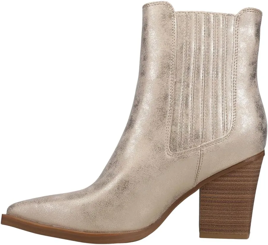 MIA Womens Prairie Metallic Pointed Toe Chelsea Casual Boots Ankle Low Heel 1-2" - Gold