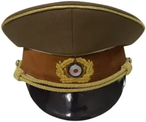 Military Visor Cap, Wehrmacht General Officer Style, Field Gray with Gold Trim, WW2 Replica