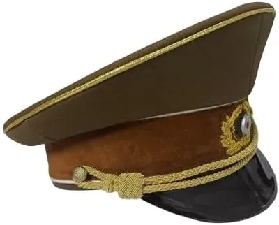 Military Visor Cap, Wehrmacht General Officer Style, Field Gray with Gold Trim, WW2 Replica