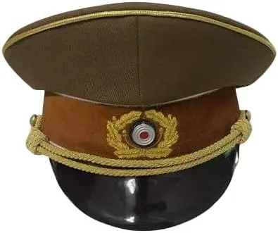 Military Visor Cap, Wehrmacht General Officer Style, Field Gray with Gold Trim, WW2 Replica