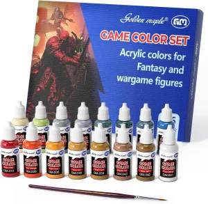 Miniature Model Paints Set - 16pcs 20ml Basic Game Colors Miniature Painting Kit, with 1 Kolinsky Brush, Acrylic Model Paint Set for Fantasy and Wargame Figures (Game Color)