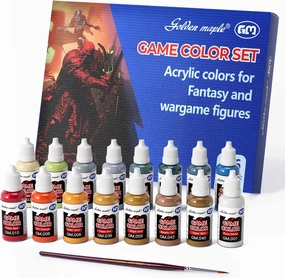 Miniature Model Paints Set - 16pcs 20ml Basic Game Colors Miniature Painting Kit, with 1 Kolinsky Brush, Acrylic Model Paint Set for Fantasy and Wargame Figures (Game Color)