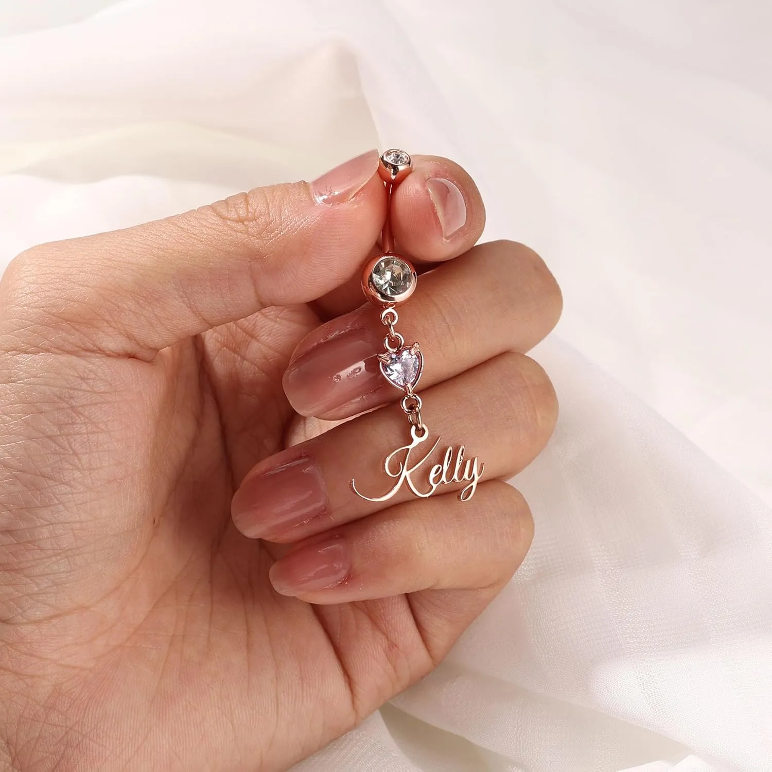 MMXX Custom Belly Ring for Women Personalized Name Initial Belly Button Ring with Heart Birthstone Nameplate Piercing Jewelry Elegant Gift for Birthday Gifts for Girlfriend, Wife