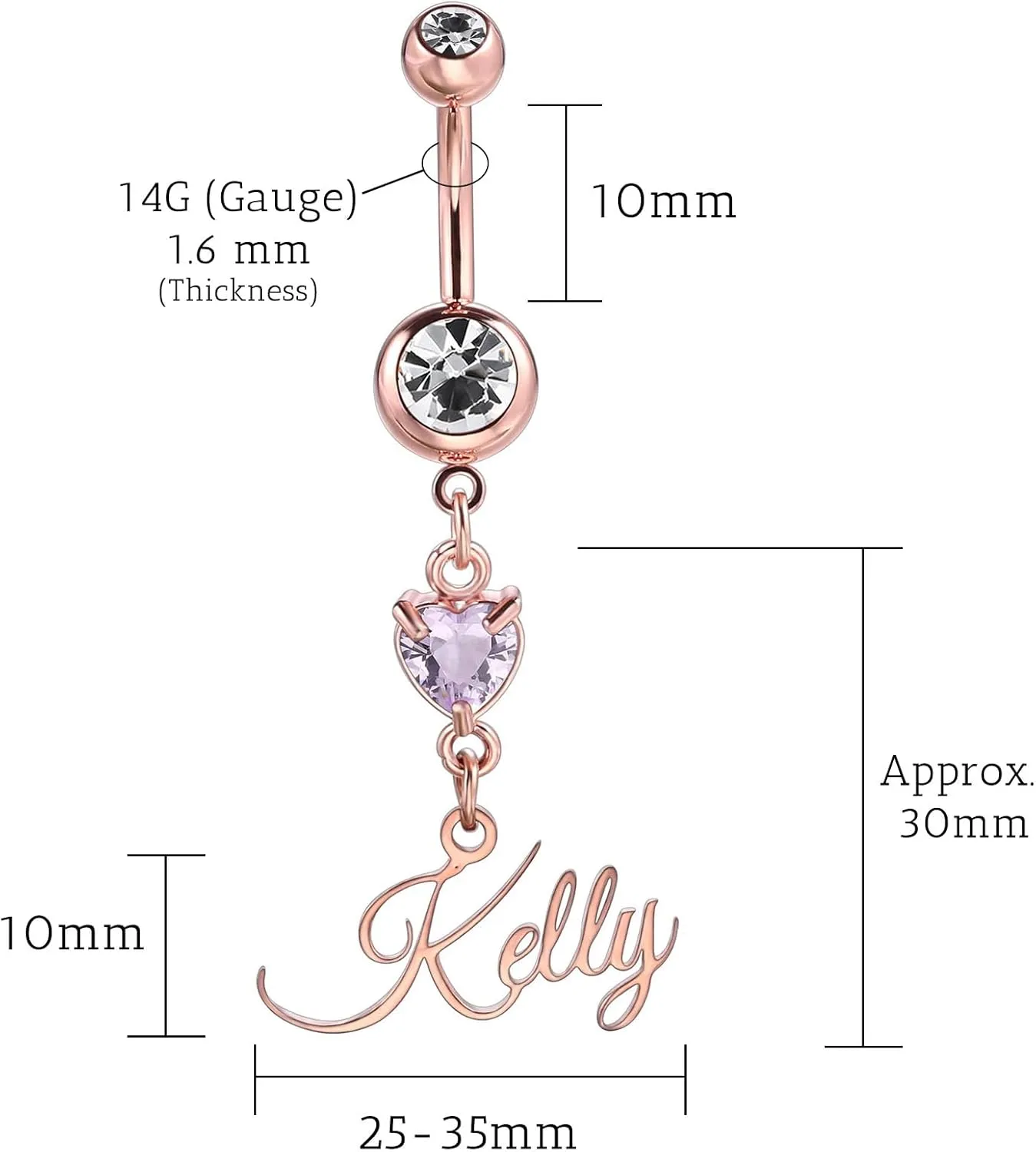 MMXX Custom Belly Ring for Women Personalized Name Initial Belly Button Ring with Heart Birthstone Nameplate Piercing Jewelry Elegant Gift for Birthday Gifts for Girlfriend, Wife