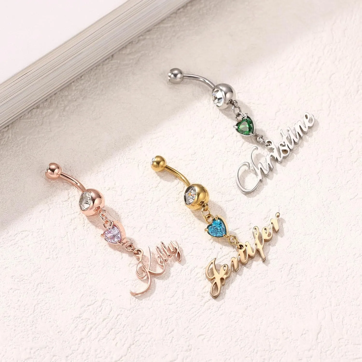 MMXX Custom Belly Ring for Women Personalized Name Initial Belly Button Ring with Heart Birthstone Nameplate Piercing Jewelry Elegant Gift for Birthday Gifts for Girlfriend, Wife