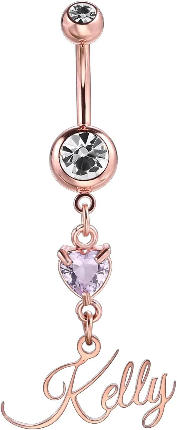 MMXX Custom Belly Ring for Women Personalized Name Initial Belly Button Ring with Heart Birthstone Nameplate Piercing Jewelry Elegant Gift for Birthday Gifts for Girlfriend, Wife