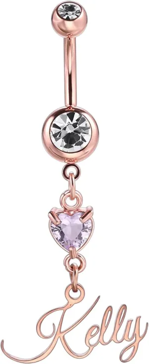 MMXX Custom Belly Ring for Women Personalized Name Initial Belly Button Ring with Heart Birthstone Nameplate Piercing Jewelry Elegant Gift for Birthday Gifts for Girlfriend, Wife