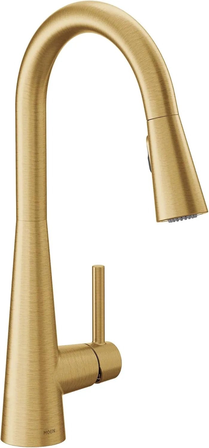 Moen 7864BG Accessories One Handle High Arc Pulldown Modern Kitchen Faucet Featuring Power Boost, Brushed Gold