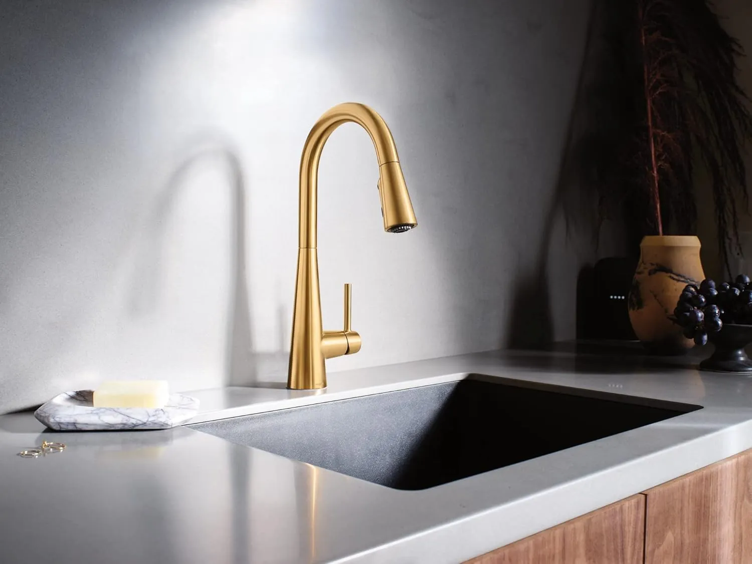 Moen 7864BG Accessories One Handle High Arc Pulldown Modern Kitchen Faucet Featuring Power Boost, Brushed Gold
