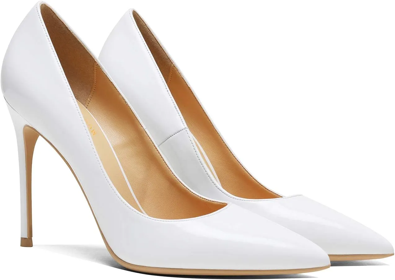 MOOMMO Women Satin High Heel Pumps Pointed Toe Sexy Stilettos 4 inch Slip On Formal Dress Shoes for Ladies Wedding Party Evening Work 4-13 M US