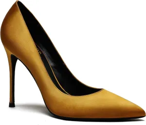 MOOMMO Women Satin High Heel Pumps Pointed Toe Sexy Stilettos 4 inch Slip On Formal Dress Shoes for Ladies Wedding Party Evening Work 4-13 M US