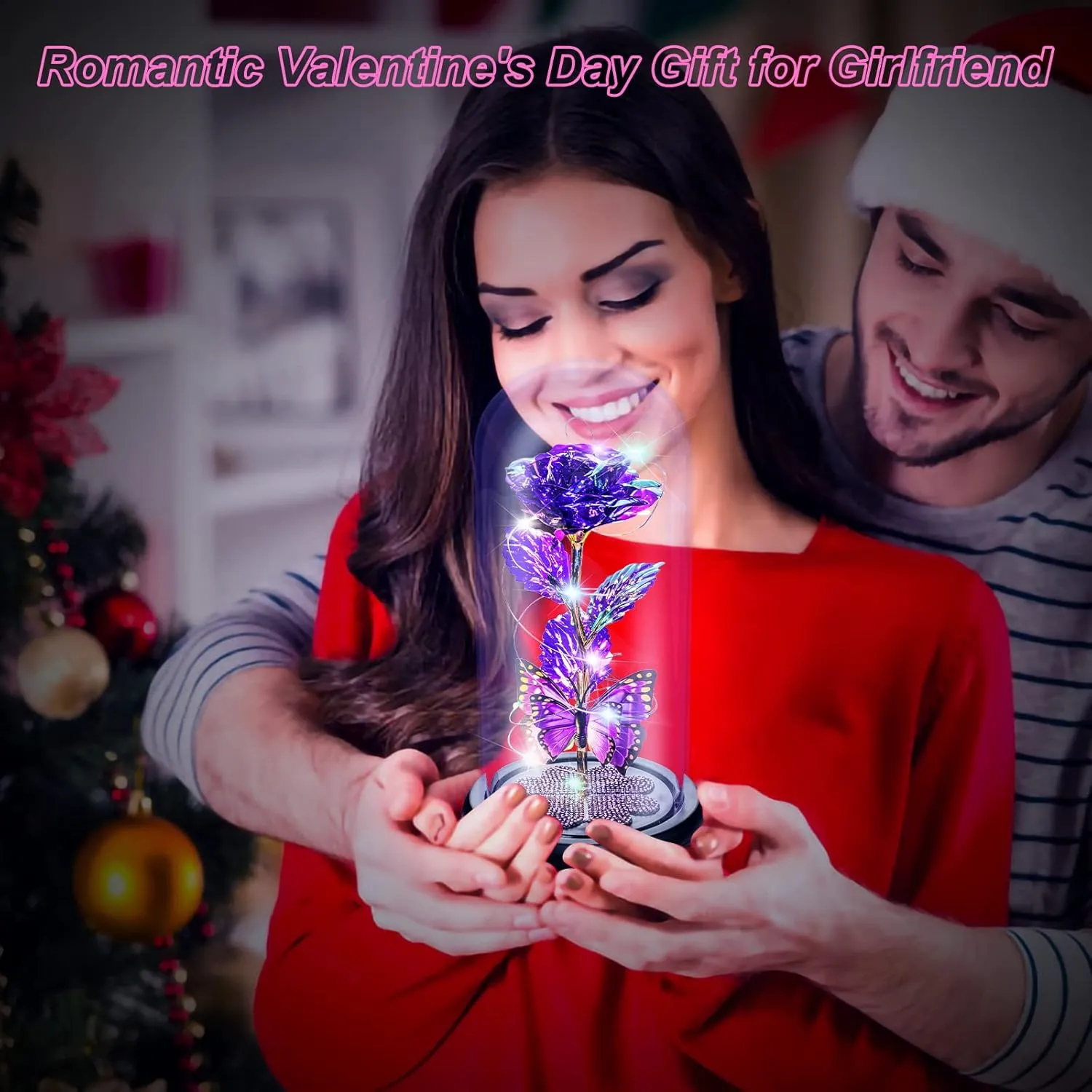 Mothers Day Rose Gifts for Mom, Galaxy Glass Rose Forever Eternal Crystal Flower Light Up Rose in Glass Dome with Butterfly Birthday Mother’s Day Flower Gifts for Women Mom Wife Sister Daughter Purple