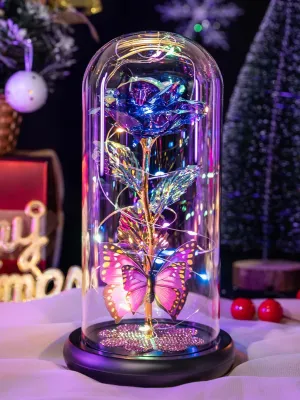 Mothers Day Rose Gifts for Mom, Galaxy Glass Rose Forever Eternal Crystal Flower Light Up Rose in Glass Dome with Butterfly Birthday Mother’s Day Flower Gifts for Women Mom Wife Sister Daughter Purple