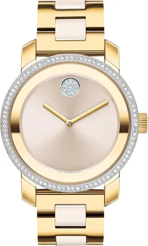 Movado Bold Iconic Women's Watch - Swiss Quartz 2H Movement, Stainless Steel Ceramic Center Link Bracelet - 3 ATM Water Resistance - Sparkling Crystal Details for Her - 36mm