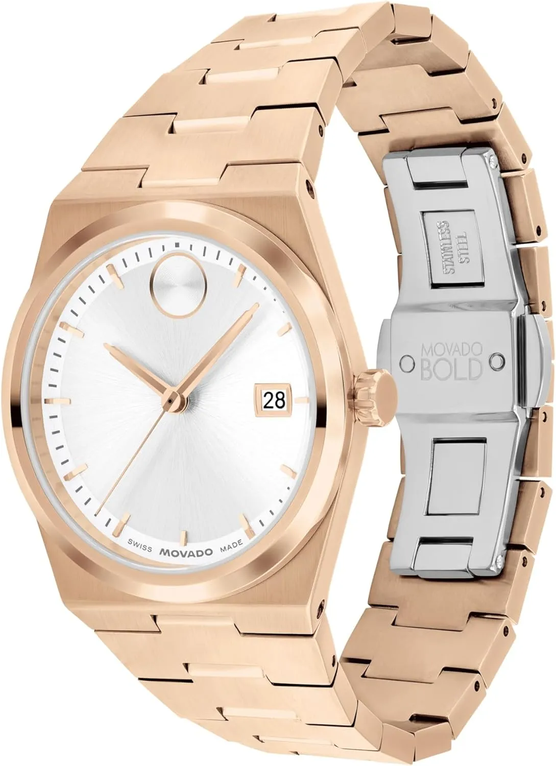 Movado Bold Quest Women's Luxury Quartz Watch - Swiss Movement, Stainless Steel Bracelet, Water Resistance 50 Meters (5ATM) - Classic Timepiece - Gift for Her - 35mm