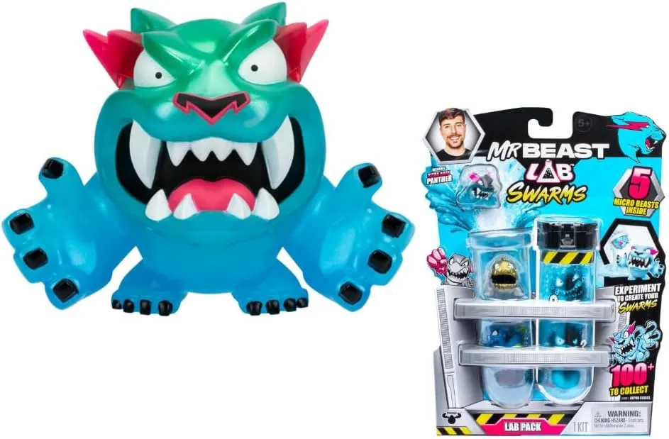 Mr. Beast Lab 3.5 Inch Hyper Panther Collectable Vinyl Figures and Mr. Beast Lab Swarms 5 Micro Beasts Lab Pack Gift Bundled Set