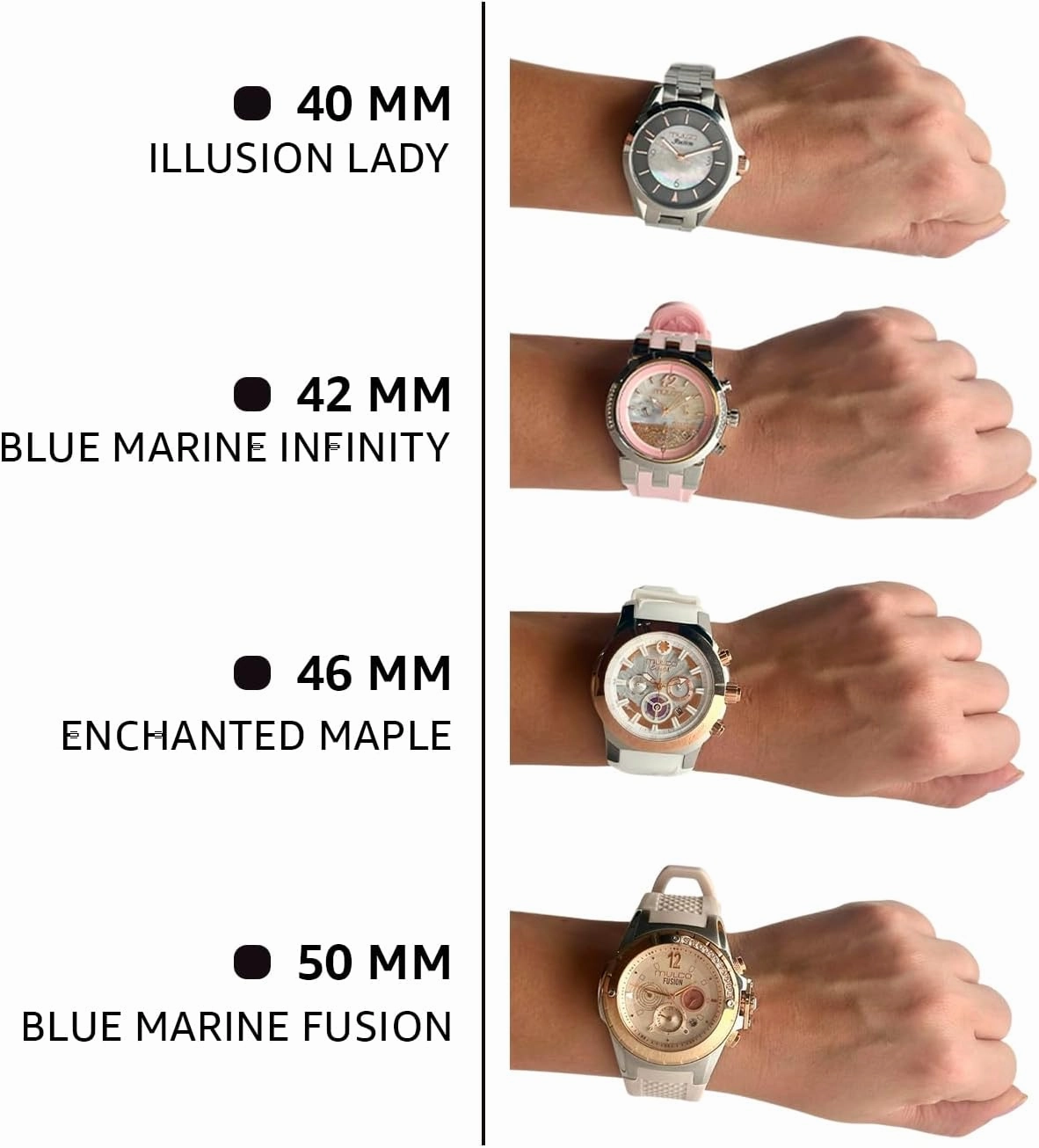 MULCO Watches for Women - Enchanted Maple - Silver Stainless Steel Case with Wrist Silicone Band, Large Face with Mother of Pearl and Rose Gold, Quartz Analog Movement, Waterproof - Inspired by Magic
