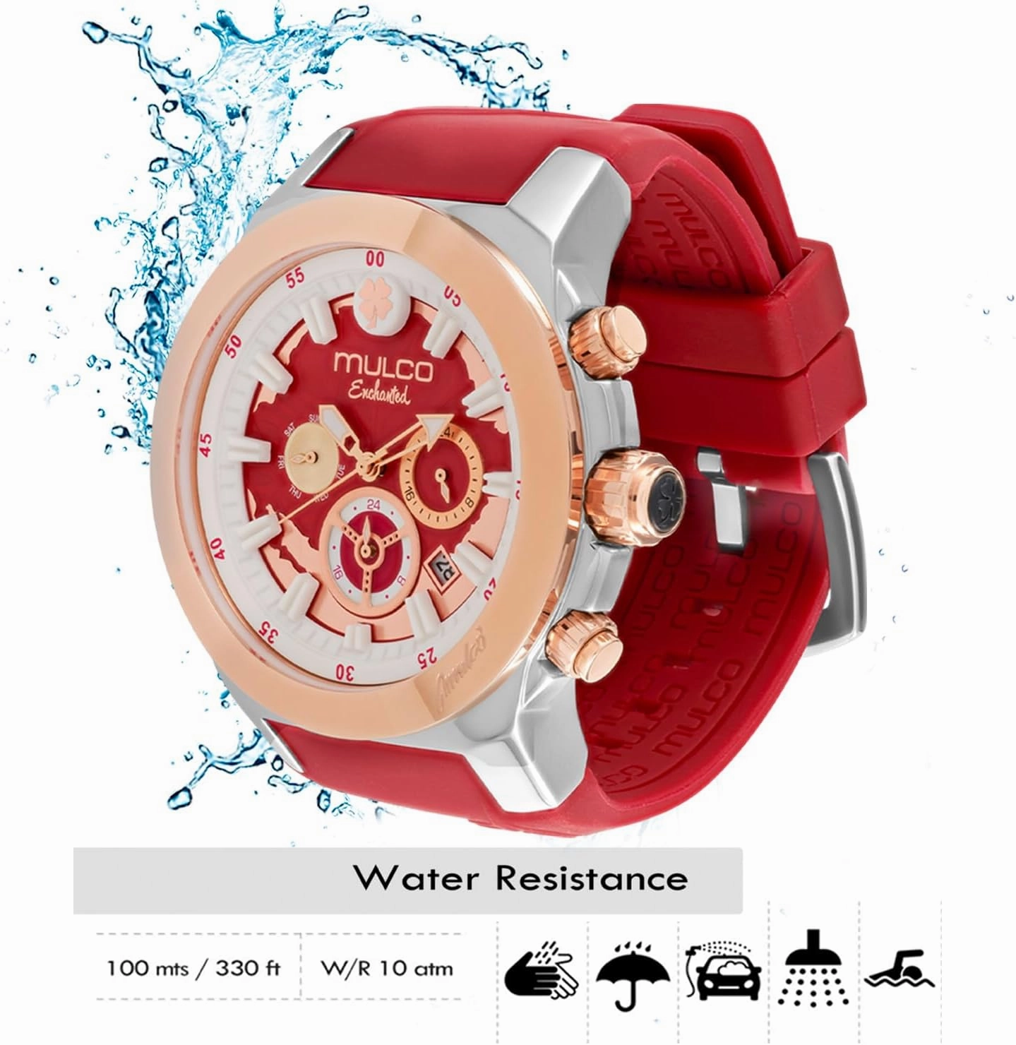 MULCO Watches for Women - Enchanted Maple - Silver Stainless Steel Case with Wrist Silicone Band, Large Face with Mother of Pearl and Rose Gold, Quartz Analog Movement, Waterproof - Inspired by Magic