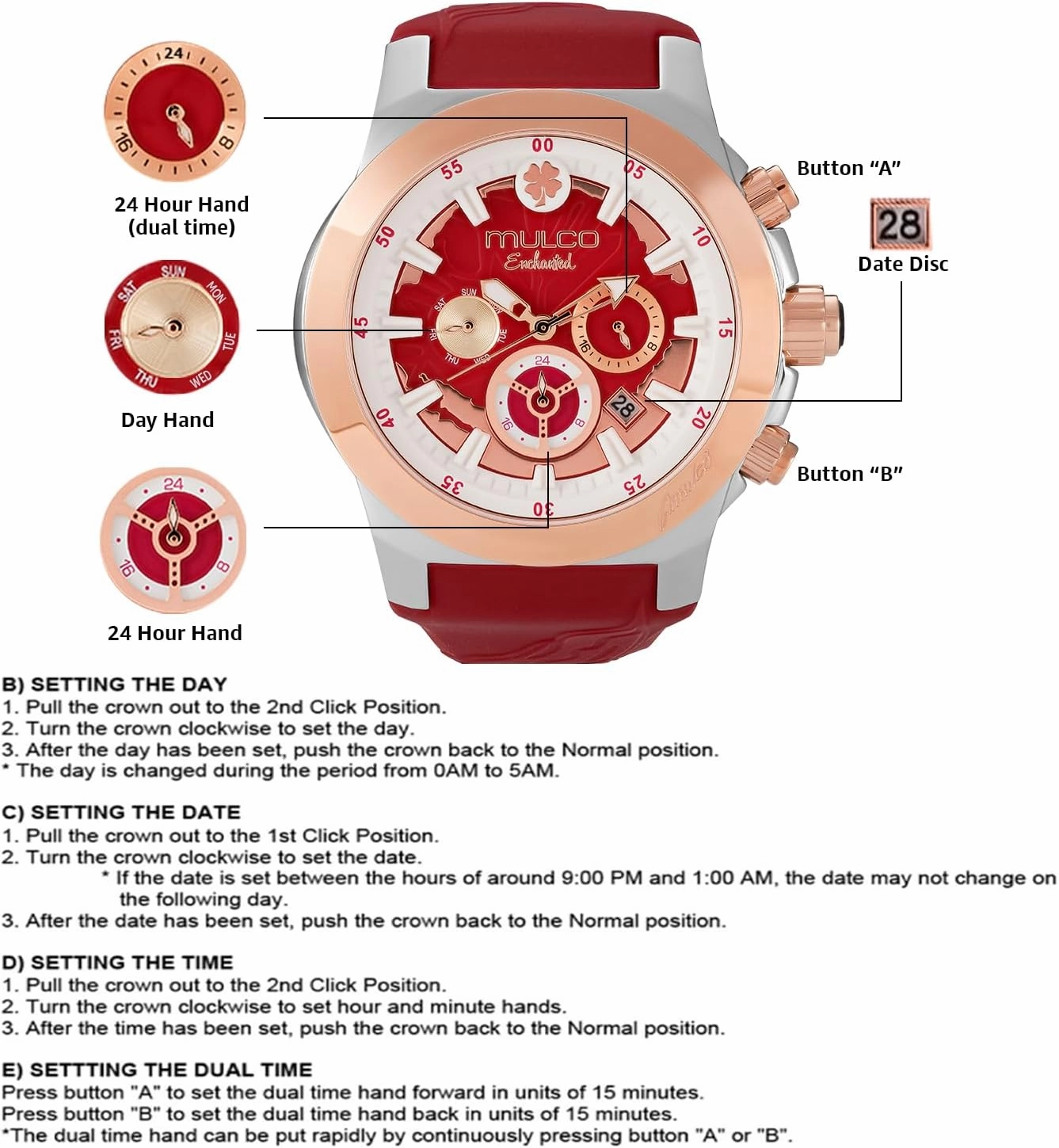 MULCO Watches for Women - Enchanted Maple - Silver Stainless Steel Case with Wrist Silicone Band, Large Face with Mother of Pearl and Rose Gold, Quartz Analog Movement, Waterproof - Inspired by Magic