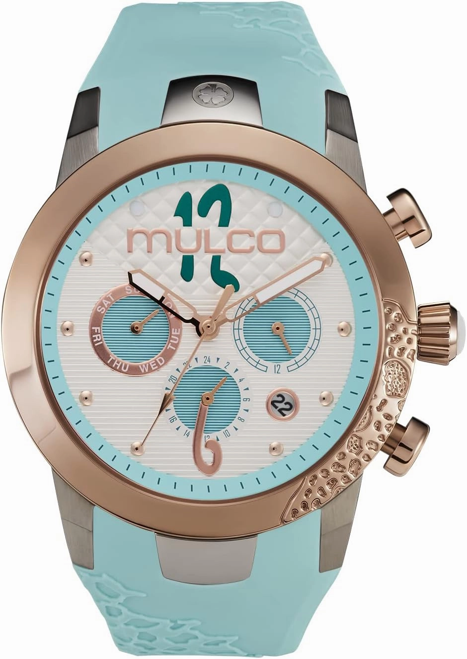 MULCO Watches for Women - Lady D - Silver Stainless Steel Case with Wrist Silicone Band, Large Face with Mother of Pearl and Rose Gold, Quartz Analog Movement, Waterproof - Inspired by Magic