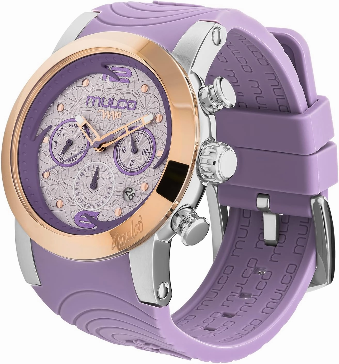 MULCO Watches for Women - M10 Namaste - Silver Stainless Steel Case with Wrist Silicone Band, Large Face with Mother of Pearl and Rose Gold, Quartz Analog Movement, Waterproof - Inspired by Magic