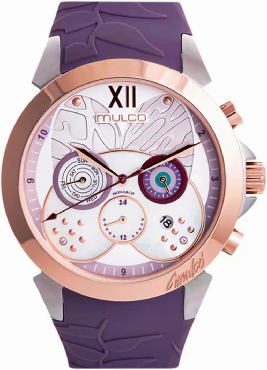 MULCO Watches for Women, Lush, Stainless Steel Case with Wrist Silicone Band, Quartz Multifunctional Movement, Large Face Analog Display with Mother of Pearl and Rose Gold Diamonds-100m Waterproof