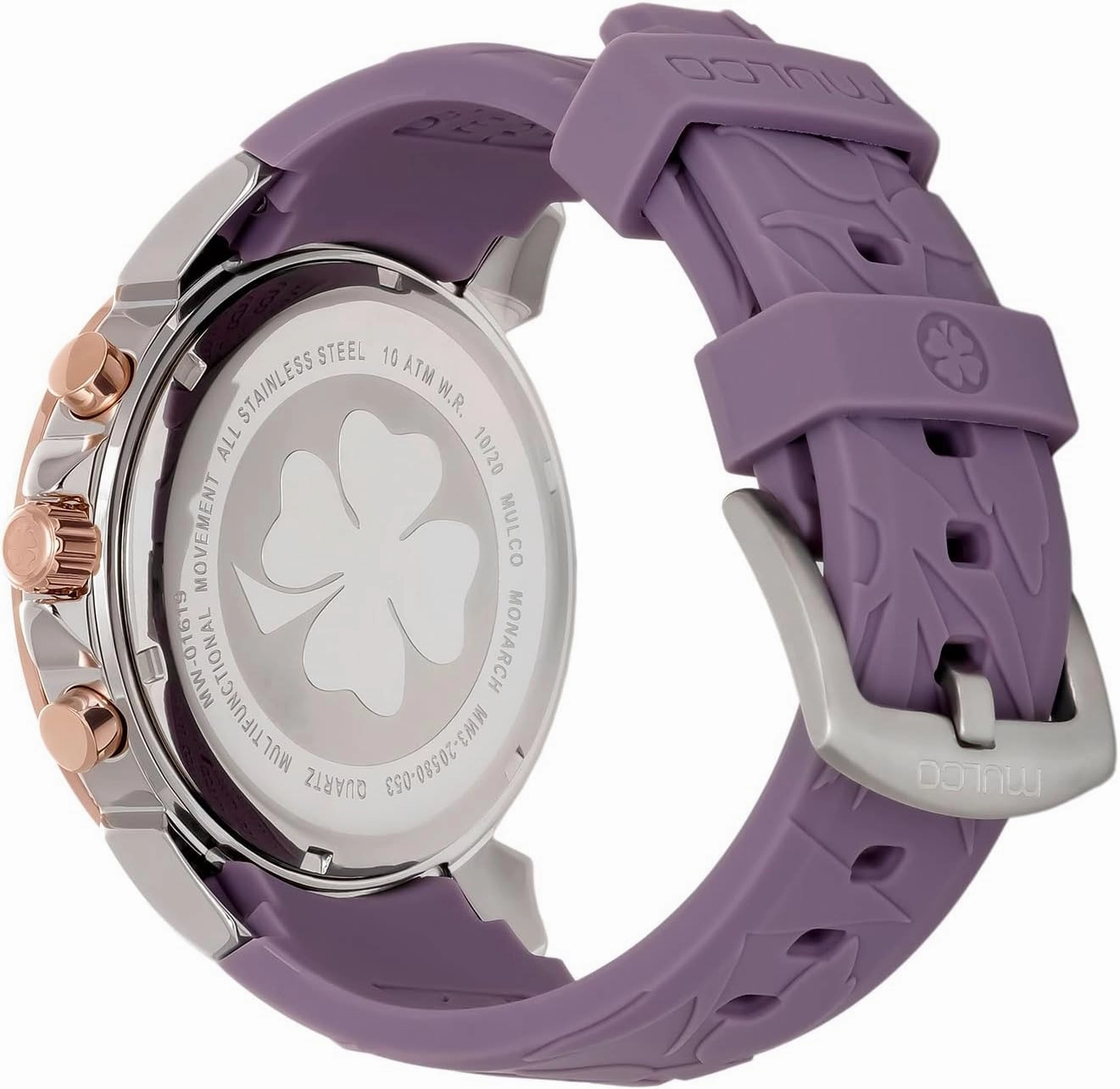 MULCO Watches for Women, Lush, Stainless Steel Case with Wrist Silicone Band, Quartz Multifunctional Movement, Large Face Analog Display with Mother of Pearl and Rose Gold Diamonds-100m Waterproof