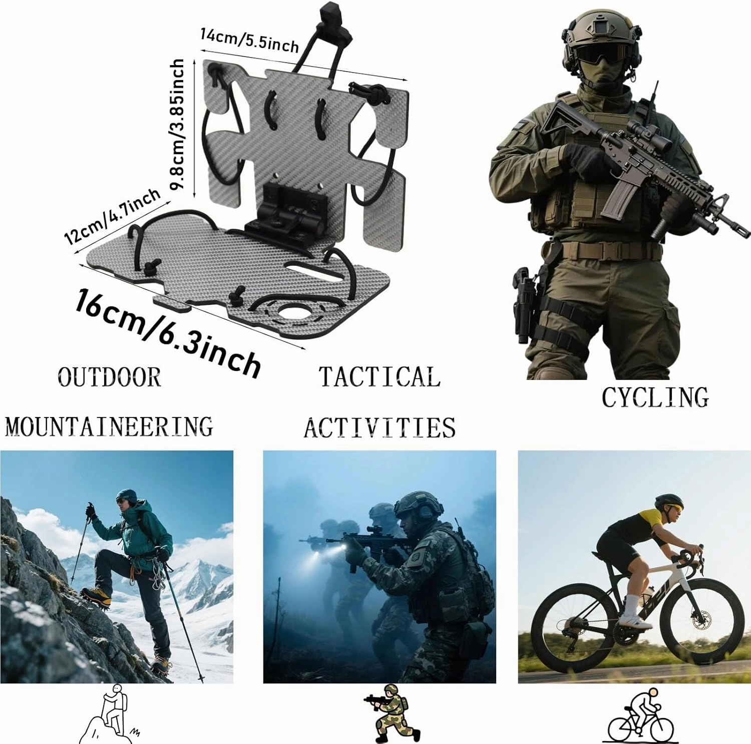 Multifunctional Carbon Fiber Navigation Board, Tactical Chest Portable Mobile Phone Holder, Upgraded MOLLE Chest Mounting Plate(Black,Size-1)